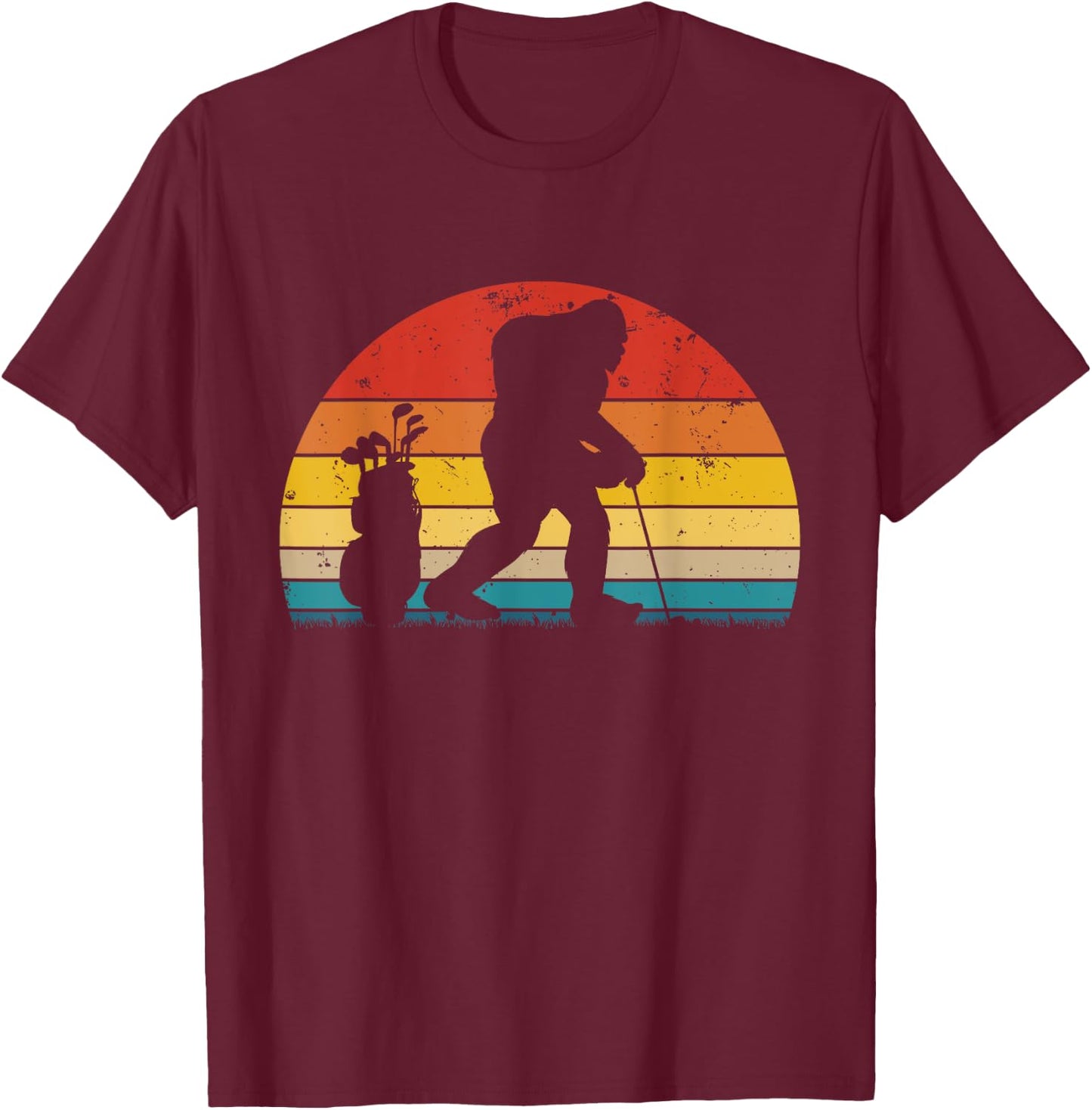 Retro Bigfoot Golf funny Bigfoot Golfing T-Shirt - T-Shirt | Maroon