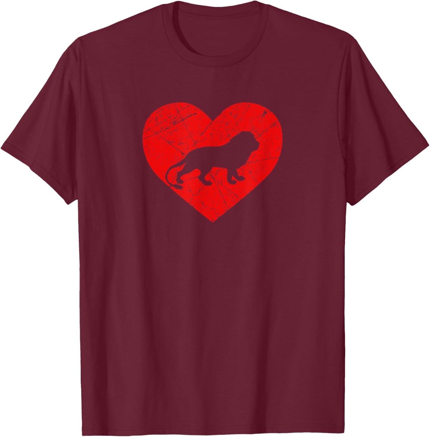 Vintage Lion Lover Heart Love Valentine's Day T-Shirt - T-Shirt | Maroon