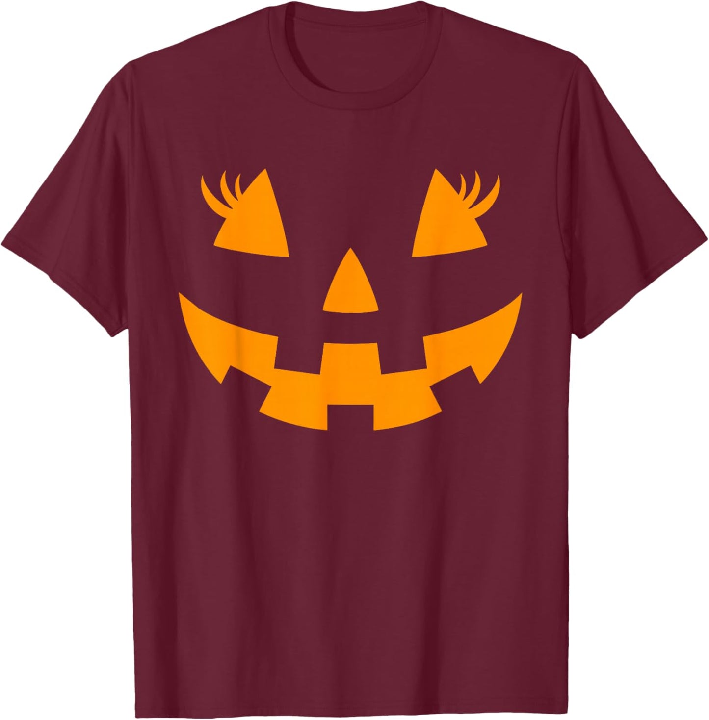Jack O Lantern Face Pumpkin Eyelashes Hallowen Costume Funny T-Shirt - T-Shirt | Maroon