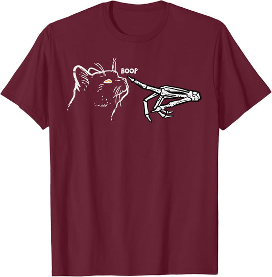 Black Cat Skeleton Hand Boop Halloween Pet Women Girls Kids T-Shirt - T-Shirt | Maroon
