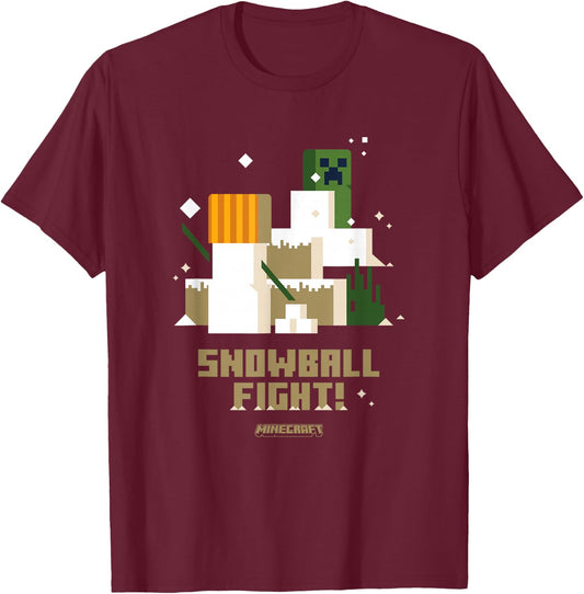 Minecraft Christmas Snowball Fight! Snow Golem VS Creeper T-Shirt - T-Shirt | Maroon