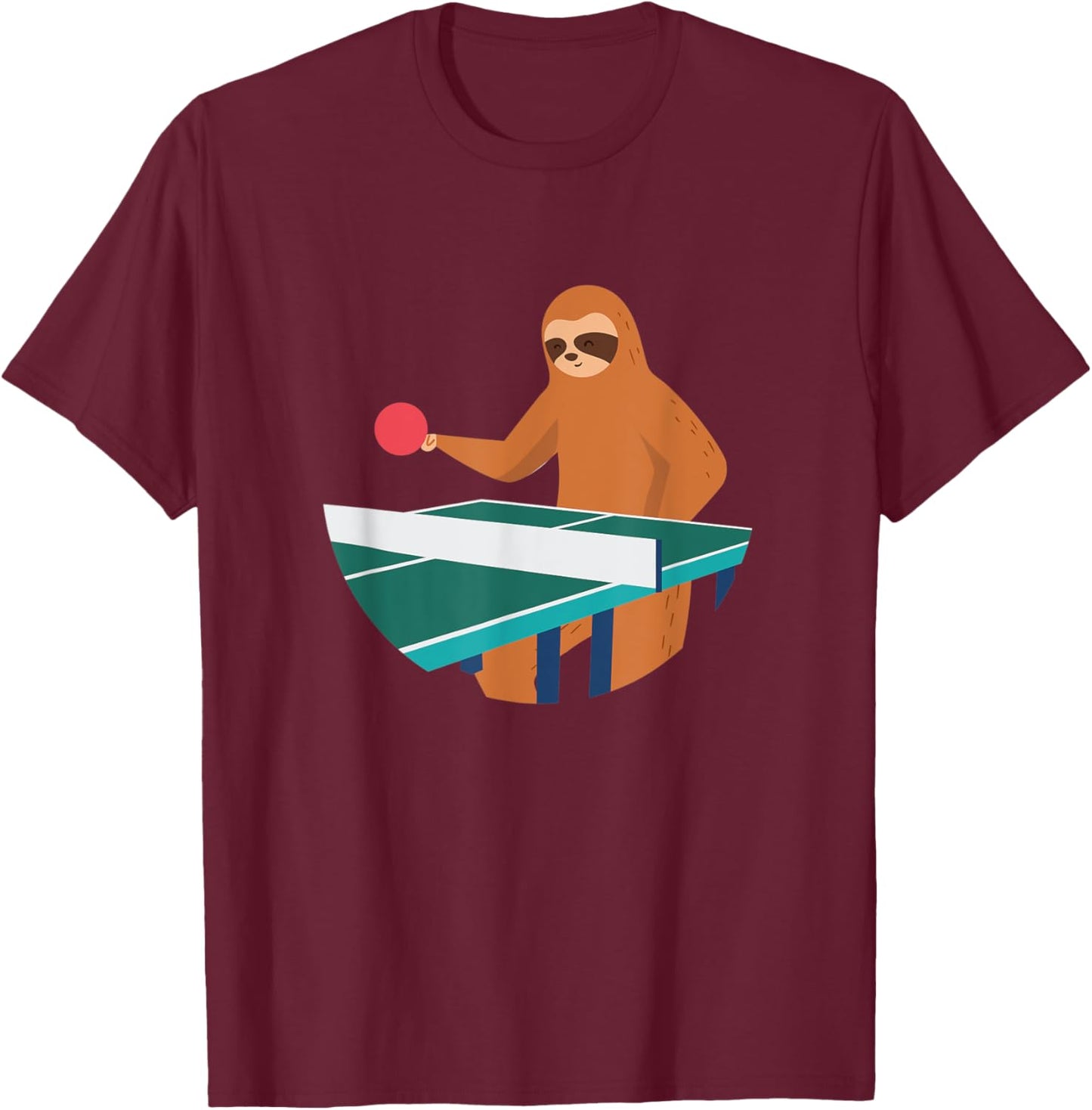 Sloth Playing Table Tennis Hobby Sports T-Shirt - T-Shirt | Maroon