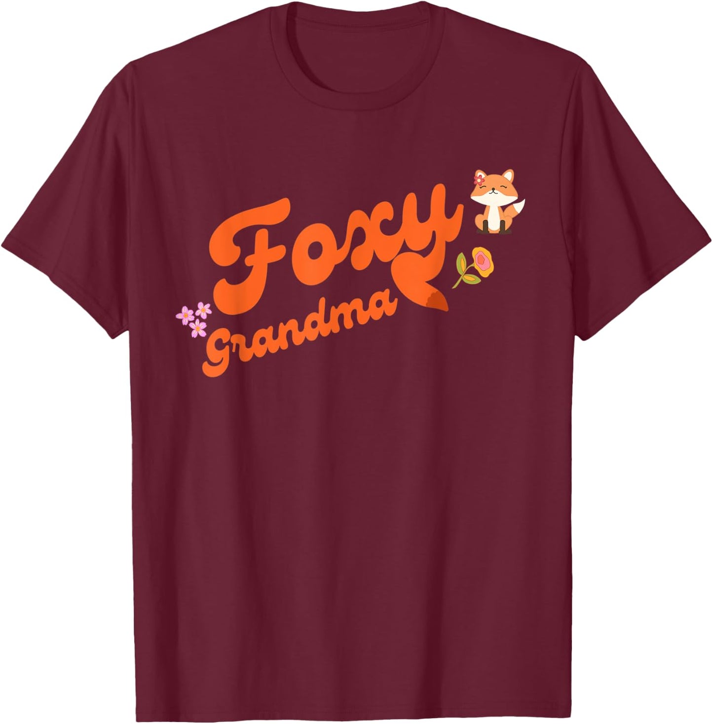 Foxy grandma with flowers and fox and fox tail T-Shirt - T-Shirt | Maroon