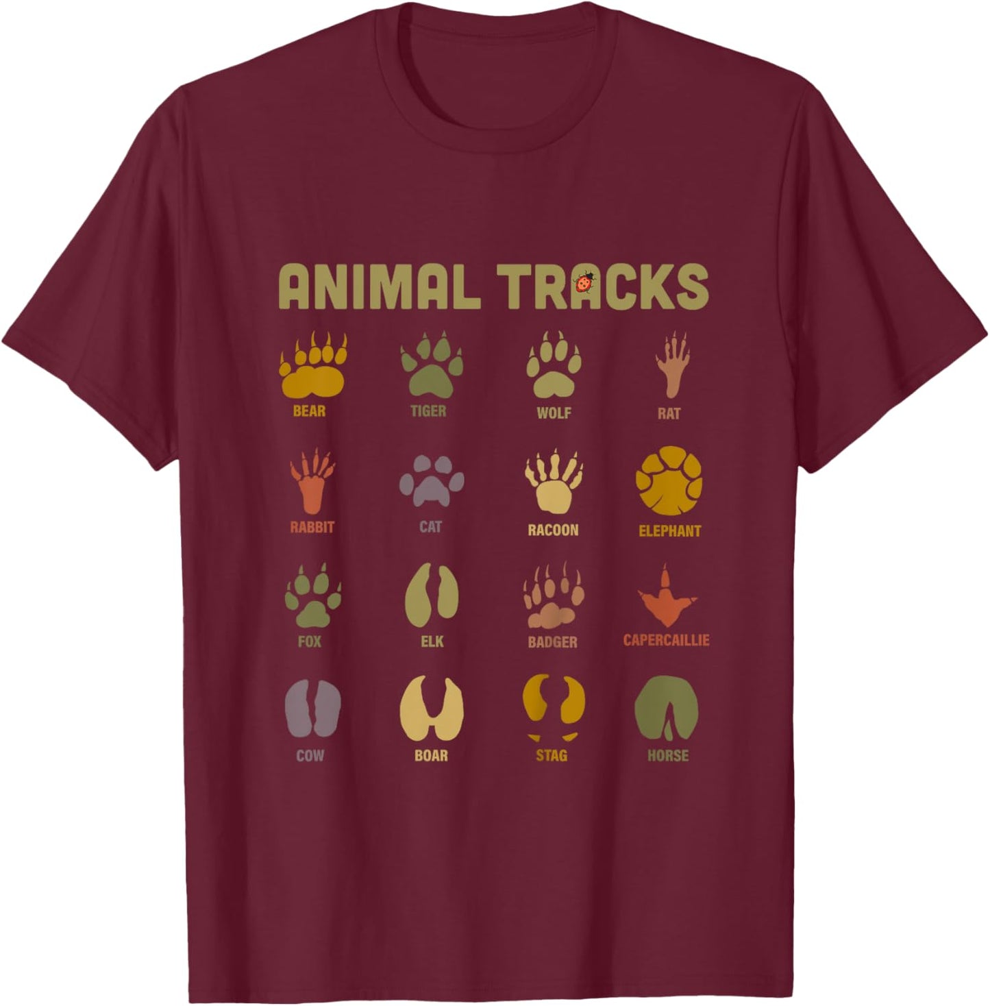 Kids Children's Kids Wild Animal Tracks Teacher's Learning Design T-Shirt - T-Shirt | Maroon