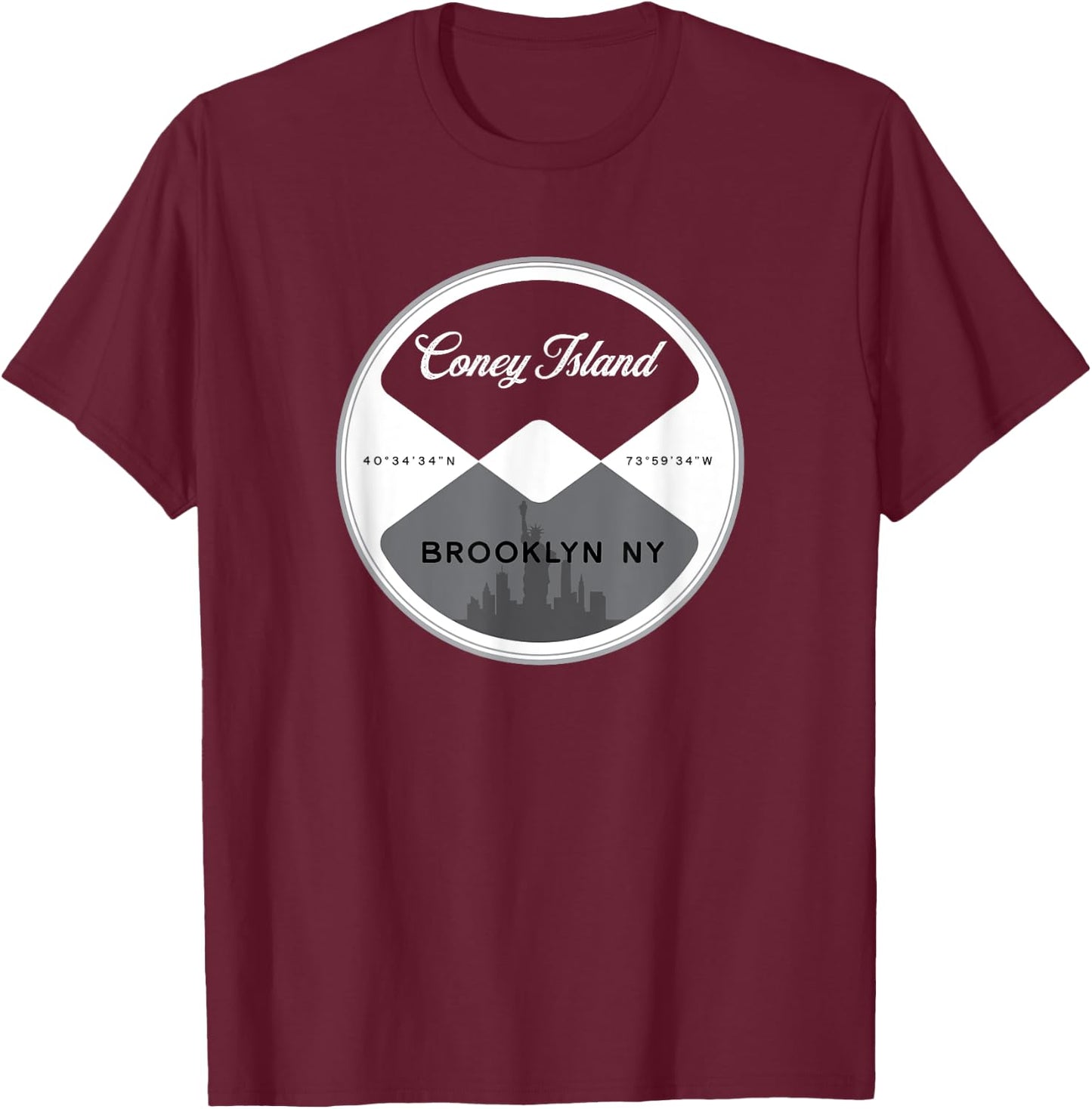 Coney Island Brooklyn New York City NYC Circle Graphic T-Shirt - T-Shirt | Maroon