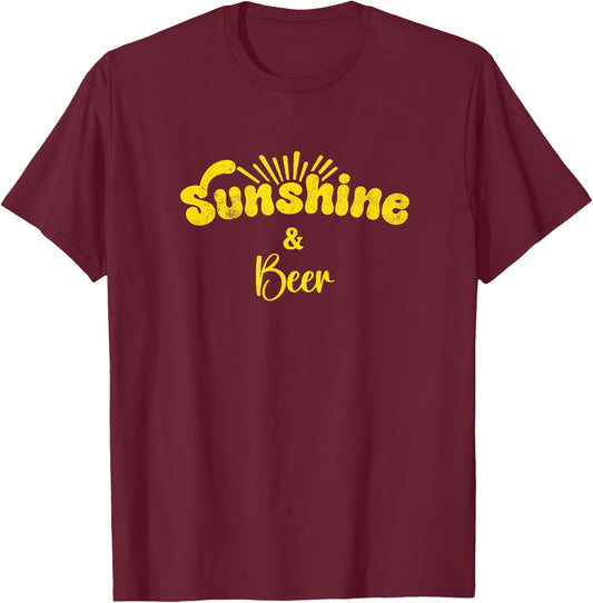 Sunshine and Beer | Cute Summer Vintage Graphic T-Shirt - T-Shirt | Maroon