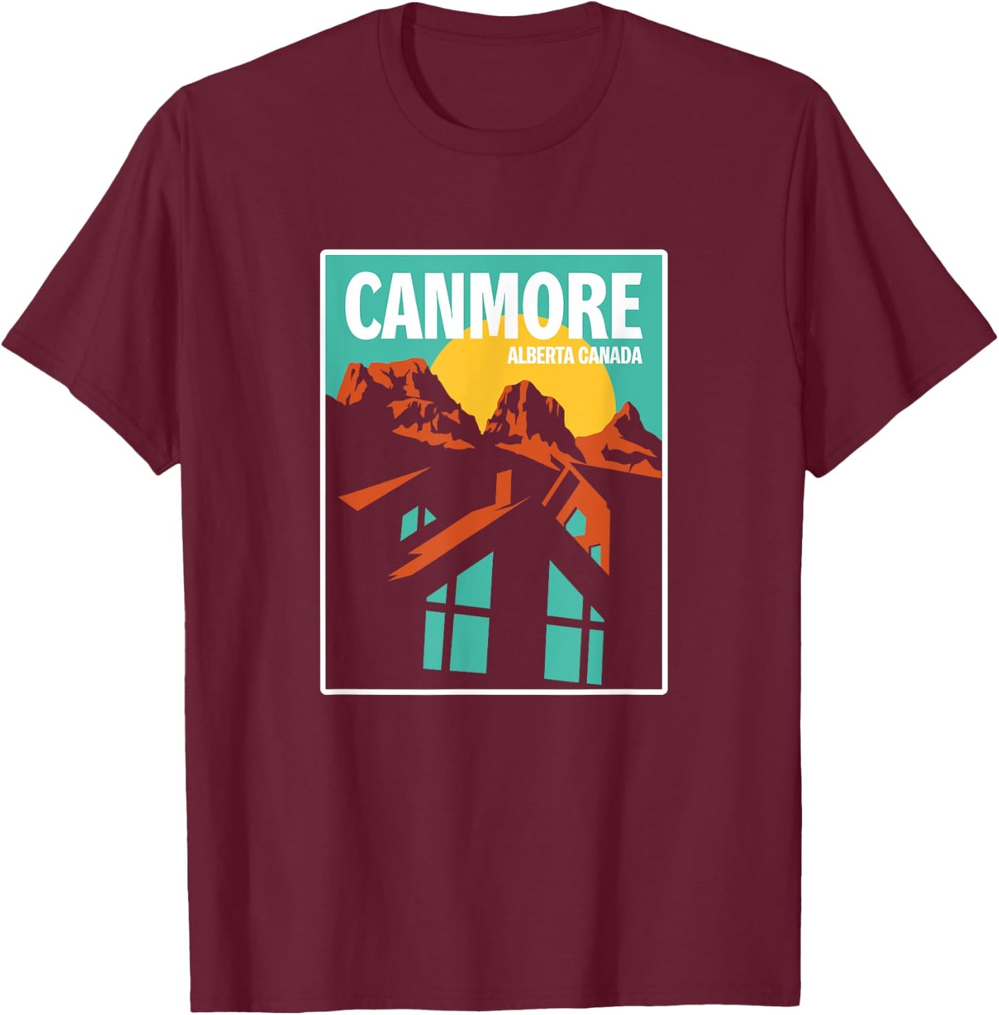 Retro Canada Alberta Canmore Three Sisters Mountains Gift T-Shirt - T-Shirt | Maroon