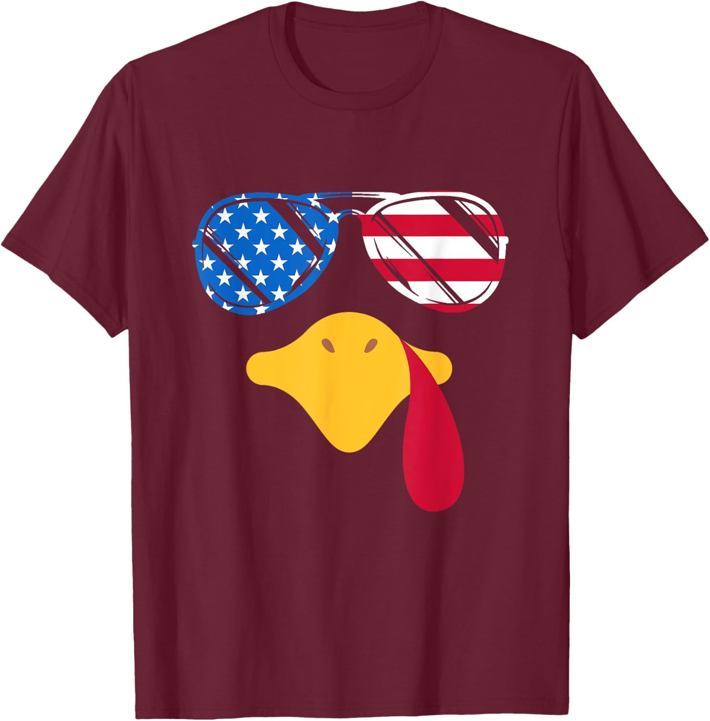 Cool Turkey Face Sunglasses American Flag Funny Thanksgiving Kids Men T-Shirt - T-Shirt | Maroon