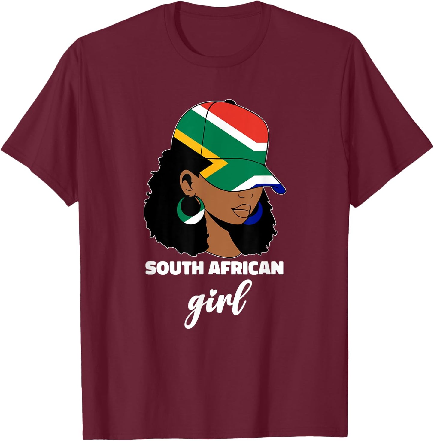 South African Girl Woman South Africa Flag Afro T-Shirt - T-Shirt | Maroon
