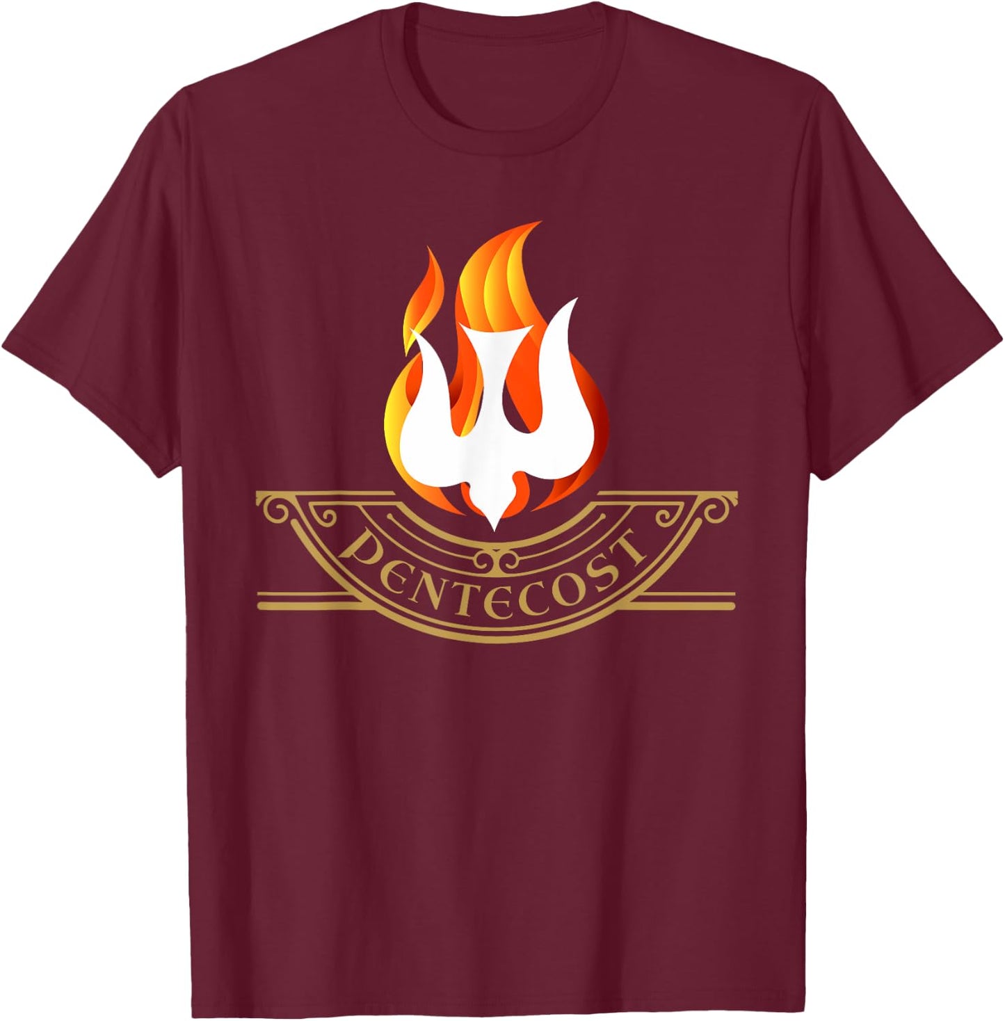 Peony Dove Tongue Fire Flame Holy Spirit Catholic T-Shirt - T-Shirt | Maroon