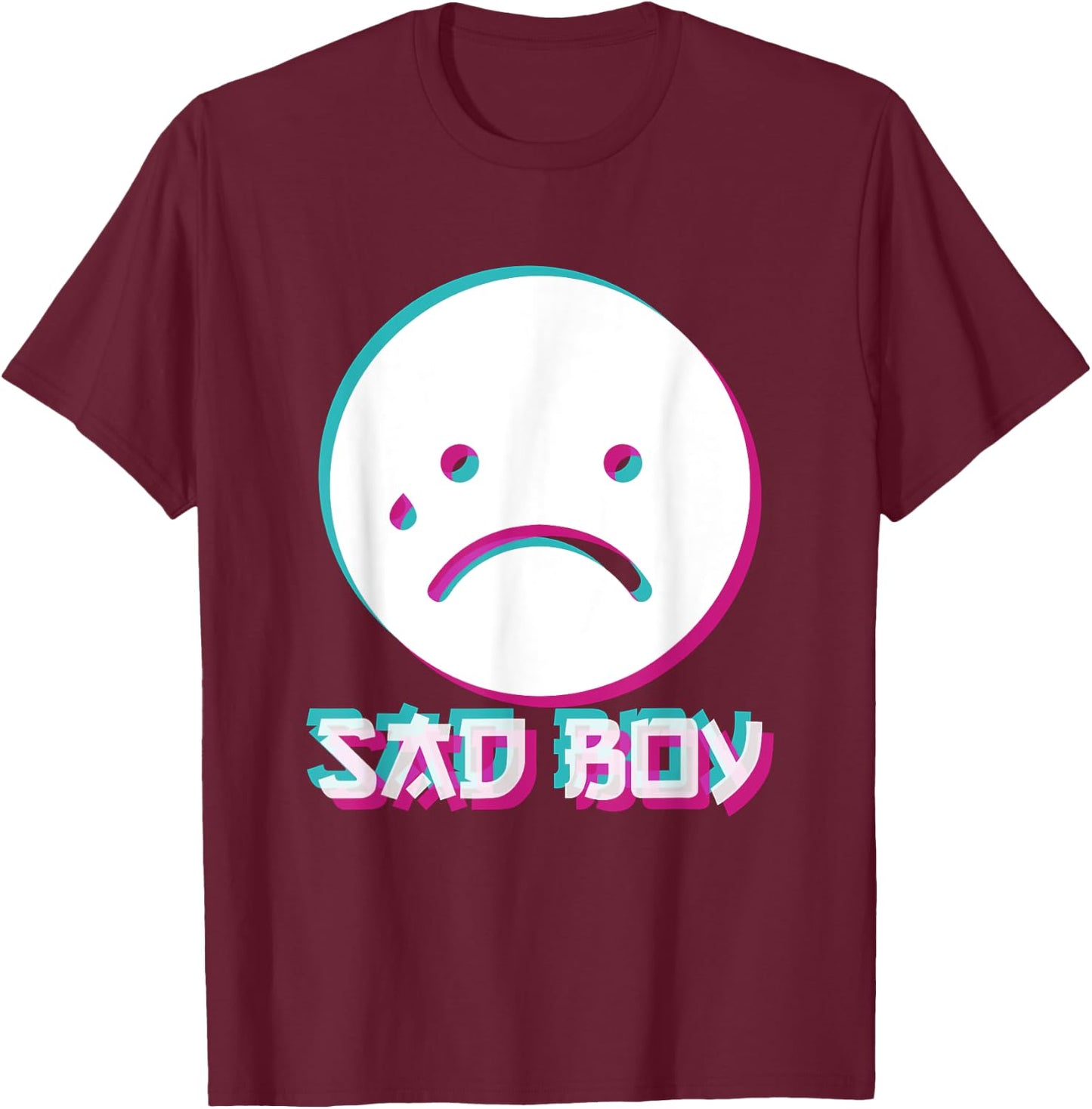 Japanese Glitch Sad Boy Anime Aesthetic Vaporwave T-Shirt - T-Shirt | Maroon
