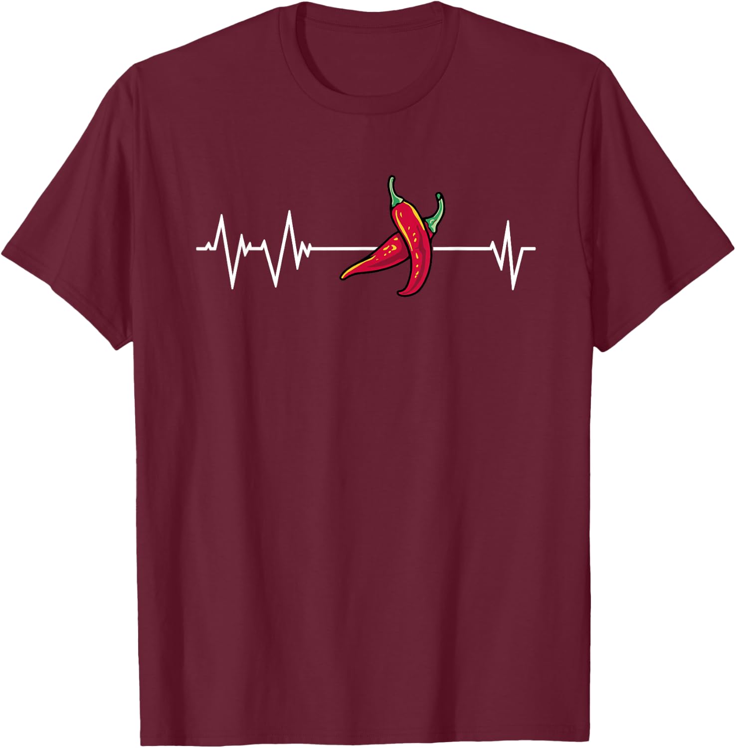 Great Chili Pod Heartbeat Outfit American Tex-Mex Spicy Dish T-Shirt - T-Shirt | Maroon