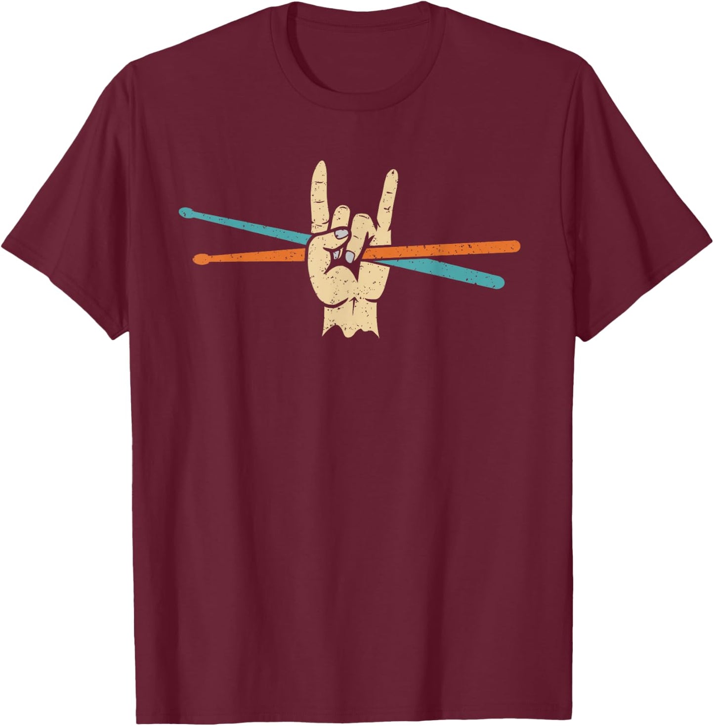 Retro Drum Sticks Art Men Boys Kids Percussion Drum Player T-Shirt - T-Shirt | Maroon