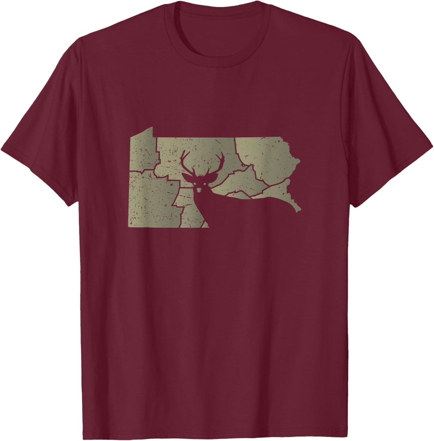 White-Tailed Deer Hunter Pennsylvania Map Shape T-Shirt - T-Shirt | Maroon