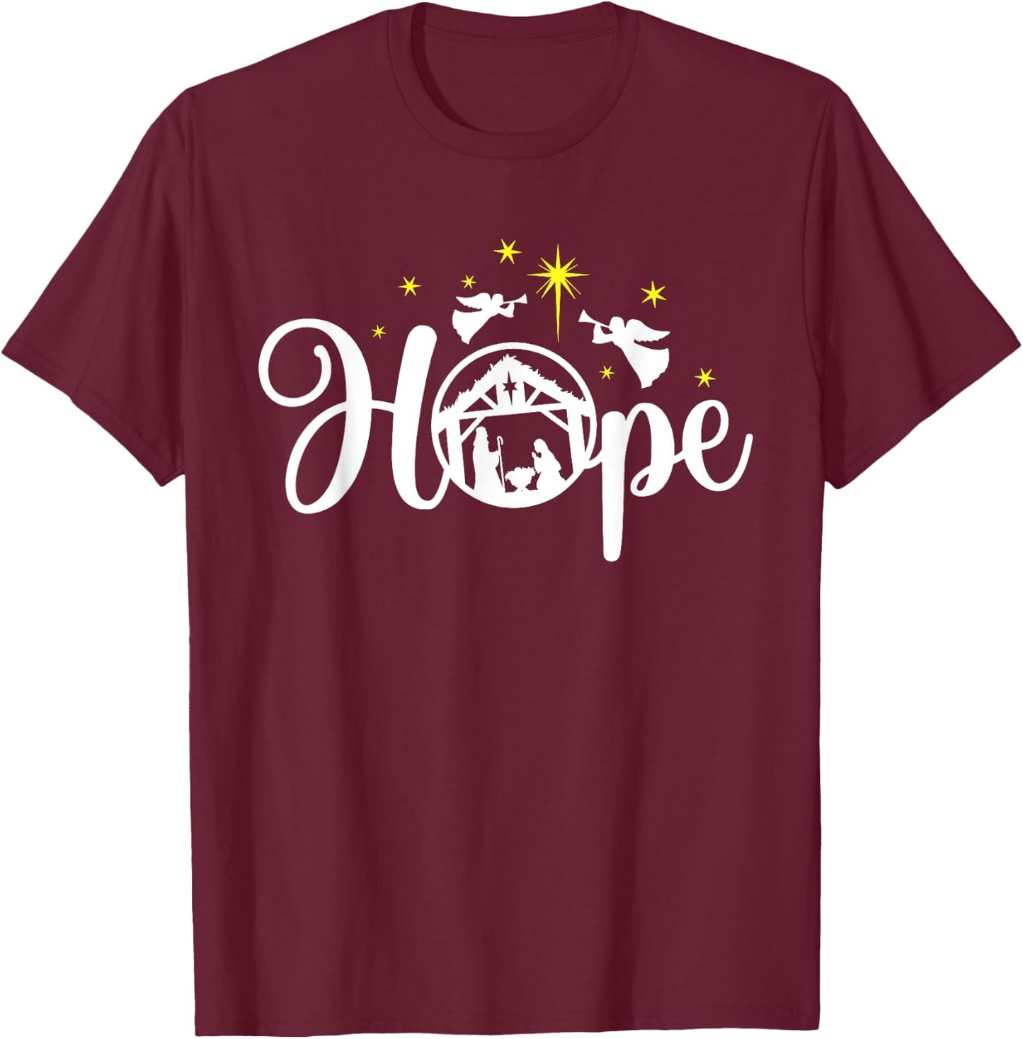 Christian Christmas Hope Jesus Nativity Scene Faith T-Shirt - T-Shirt | Maroon