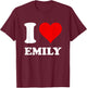 Red Heart I Love Emily T-Shirt - T-Shirt | Maroon