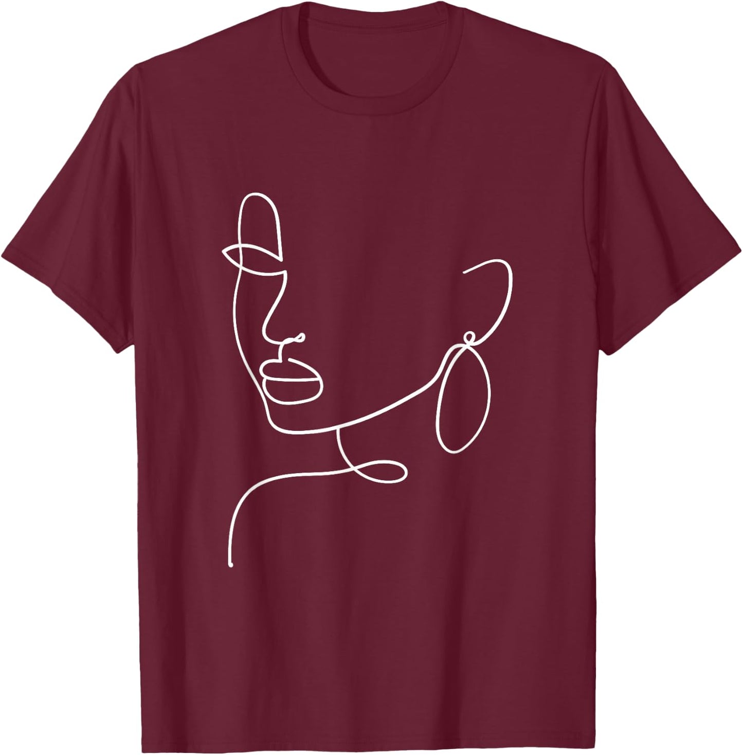 Aesthetic Line Art Woman Abstract Fashion Minimalist Drawing T-Shirt - T-Shirt | Maroon