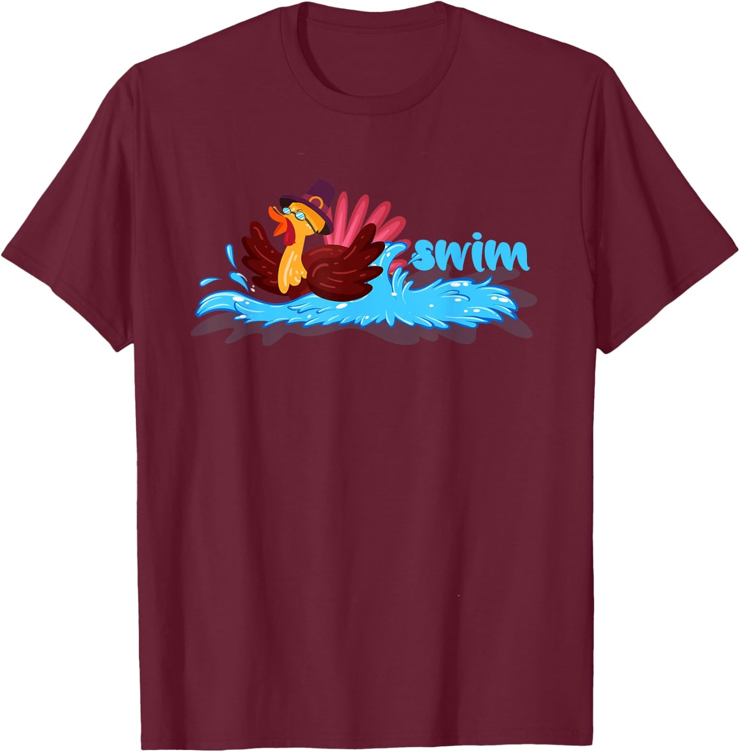 Turkey swim Costume Thanksgiving Running Turkey swimming T-Shirt - T-Shirt | Maroon