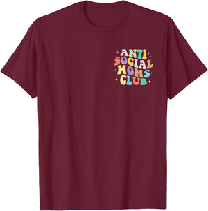 Retro Groovy Anti Social Moms Club Mommy 2023 Mother's Day T-Shirt - T-Shirt | Maroon