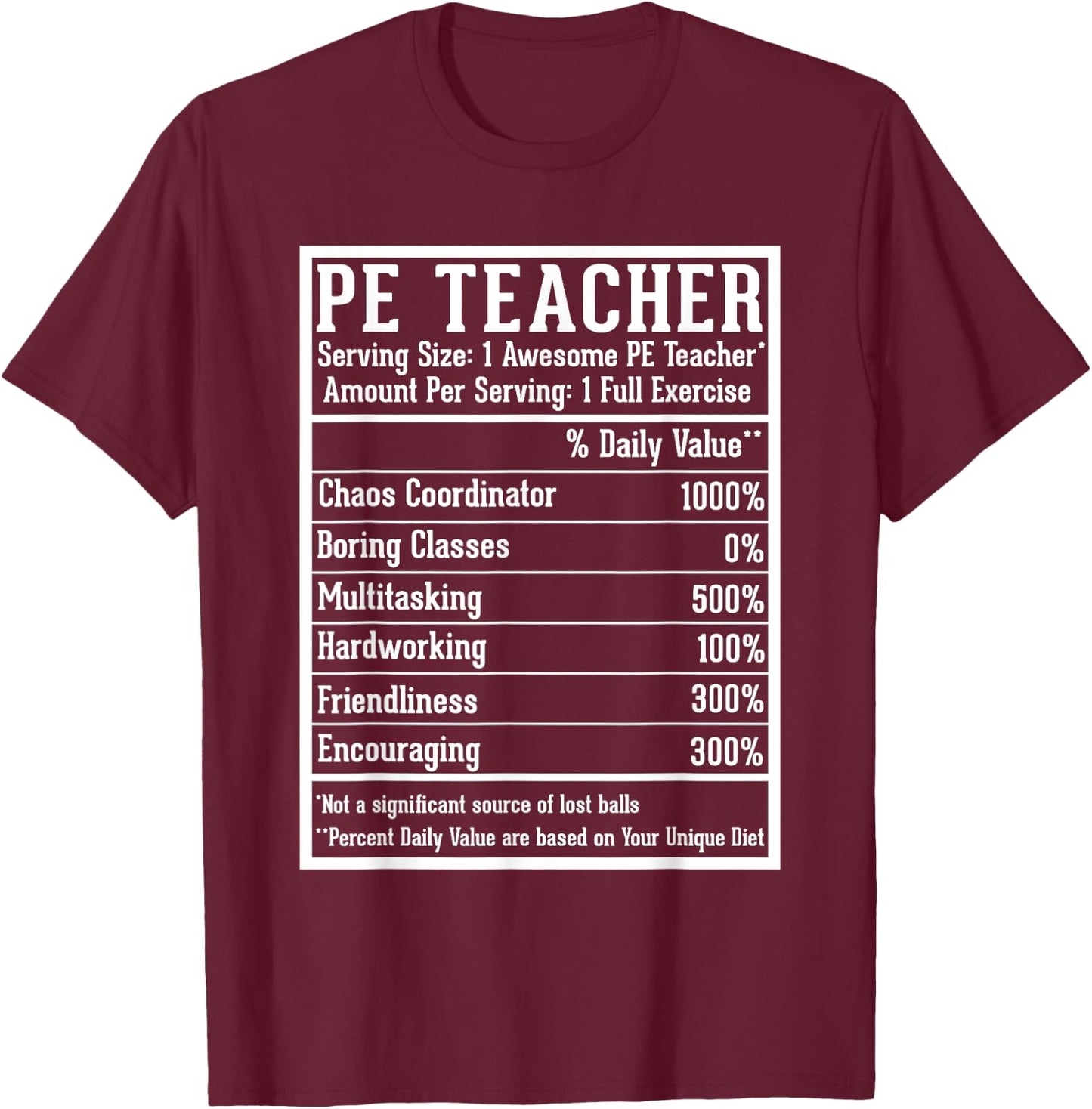 PE Teacher Appreciation Back to School First Day PE Teacher - -Adults, Black, Small T-Shirt - T-Shirt | Maroon