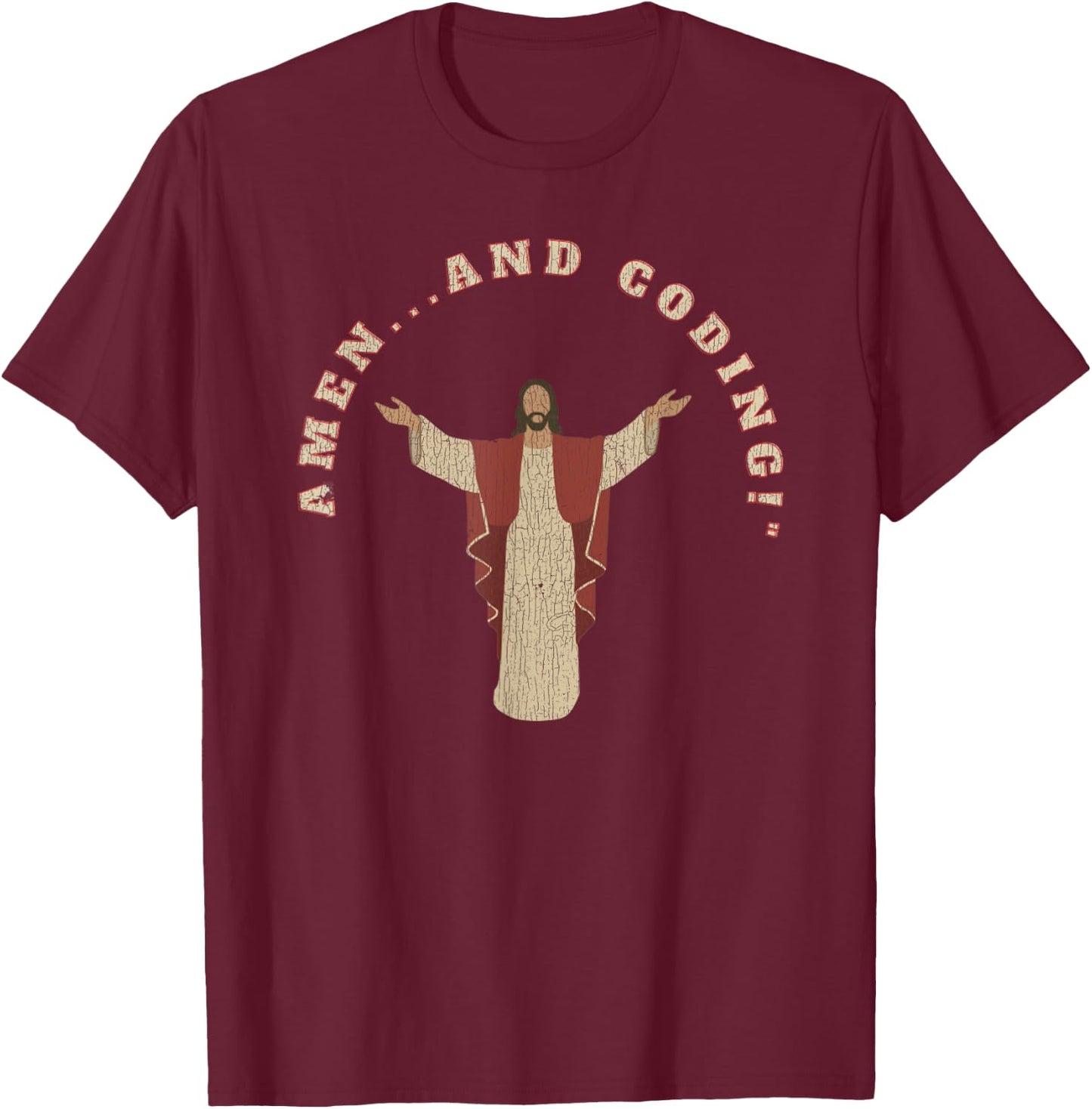 Vintage Jesus Coding Programmer Funny Meme Jesus T-Shirt - T-Shirt | Maroon