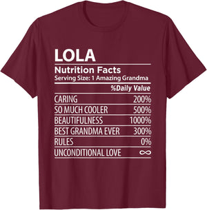 Lola Nutrition Facts | Funny Filipino Grandma T-Shirt - T-Shirt | Maroon