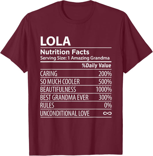 Lola Nutrition Facts | Funny Filipino Grandma T-Shirt - T-Shirt | Maroon