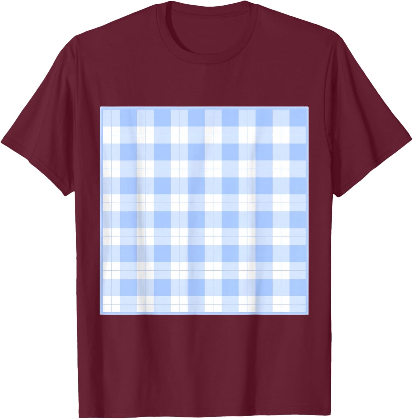Blue Checkerboard Gingham Patten T-Shirt - T-Shirt | Maroon
