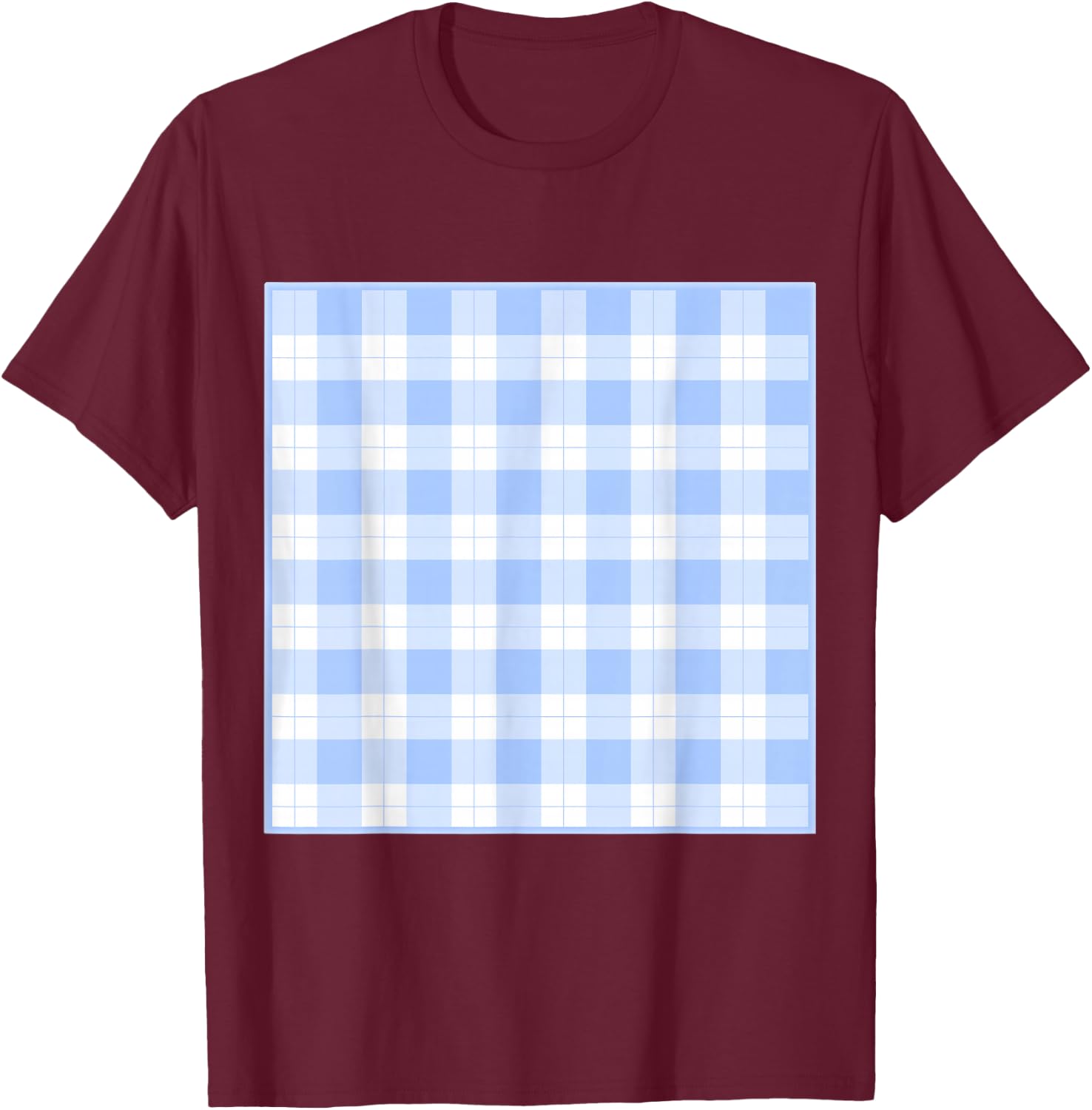 Blue Checkerboard Gingham Patten T-Shirt - T-Shirt | Maroon