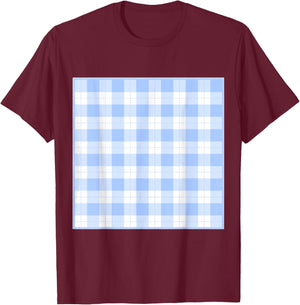 Blue Checkerboard Gingham Patten T-Shirt - T-Shirt | Maroon
