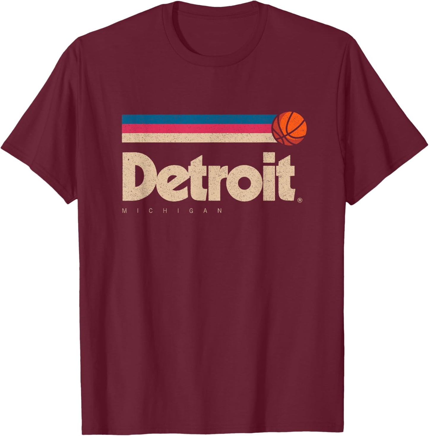 Detroit Basketball B-Ball City Michigan Retro Detroit T-Shirt - T-Shirt | Maroon