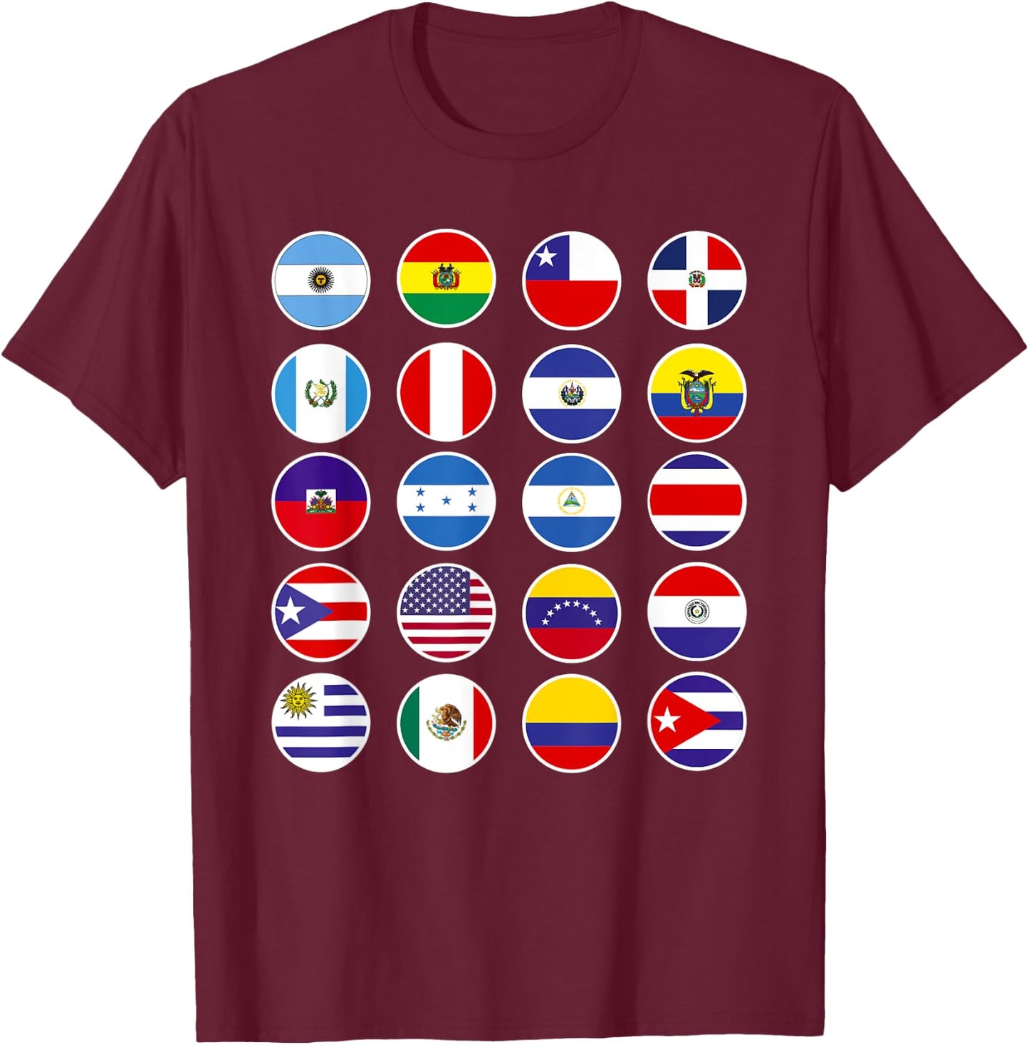 All Latin American Flags Countries Hispanic Heritage Month T-Shirt - T-Shirt | Maroon
