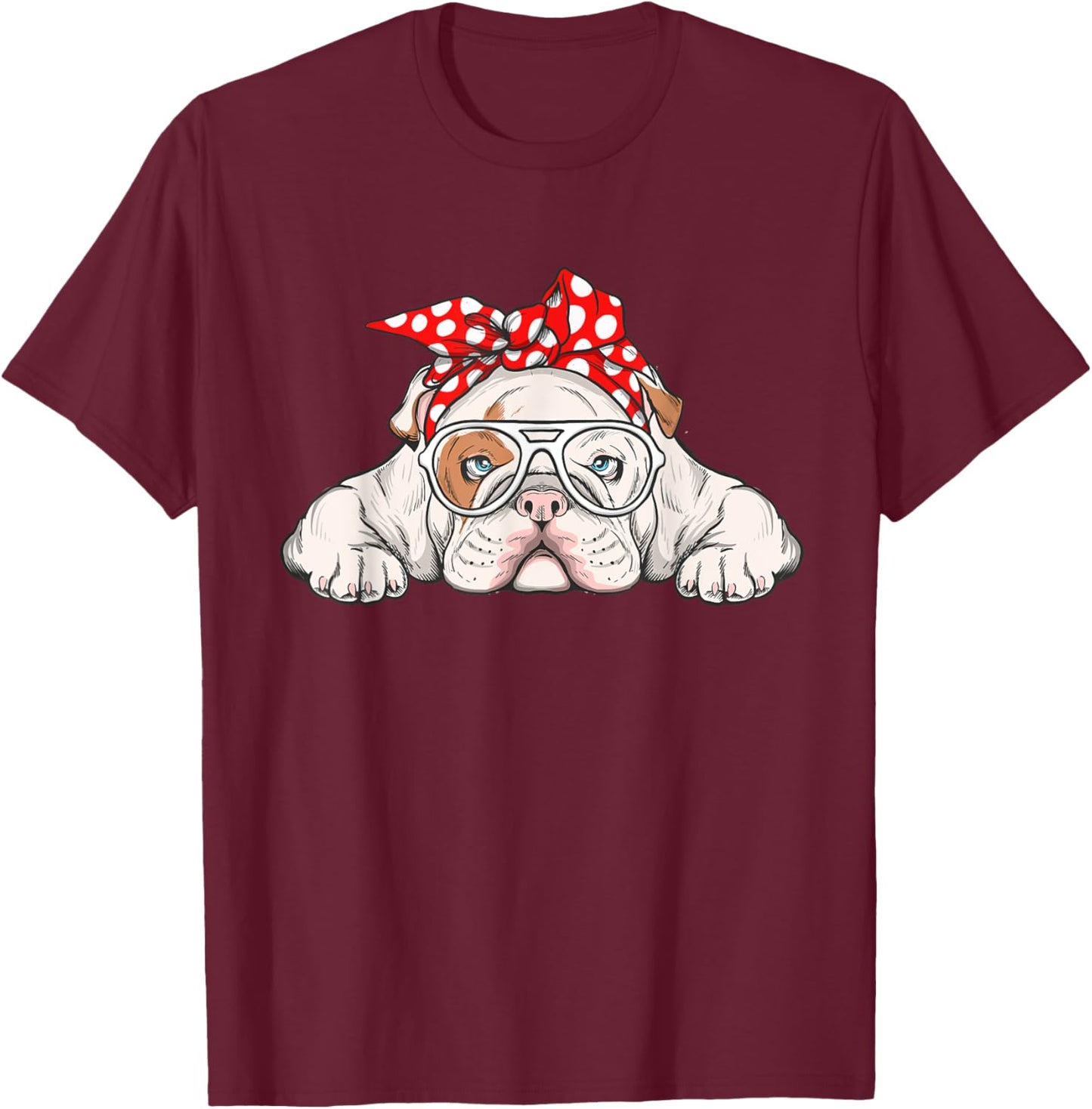 English Bulldog With Bandana - Dog Animal Lover Puppy Owner T-Shirt - T-Shirt | Maroon