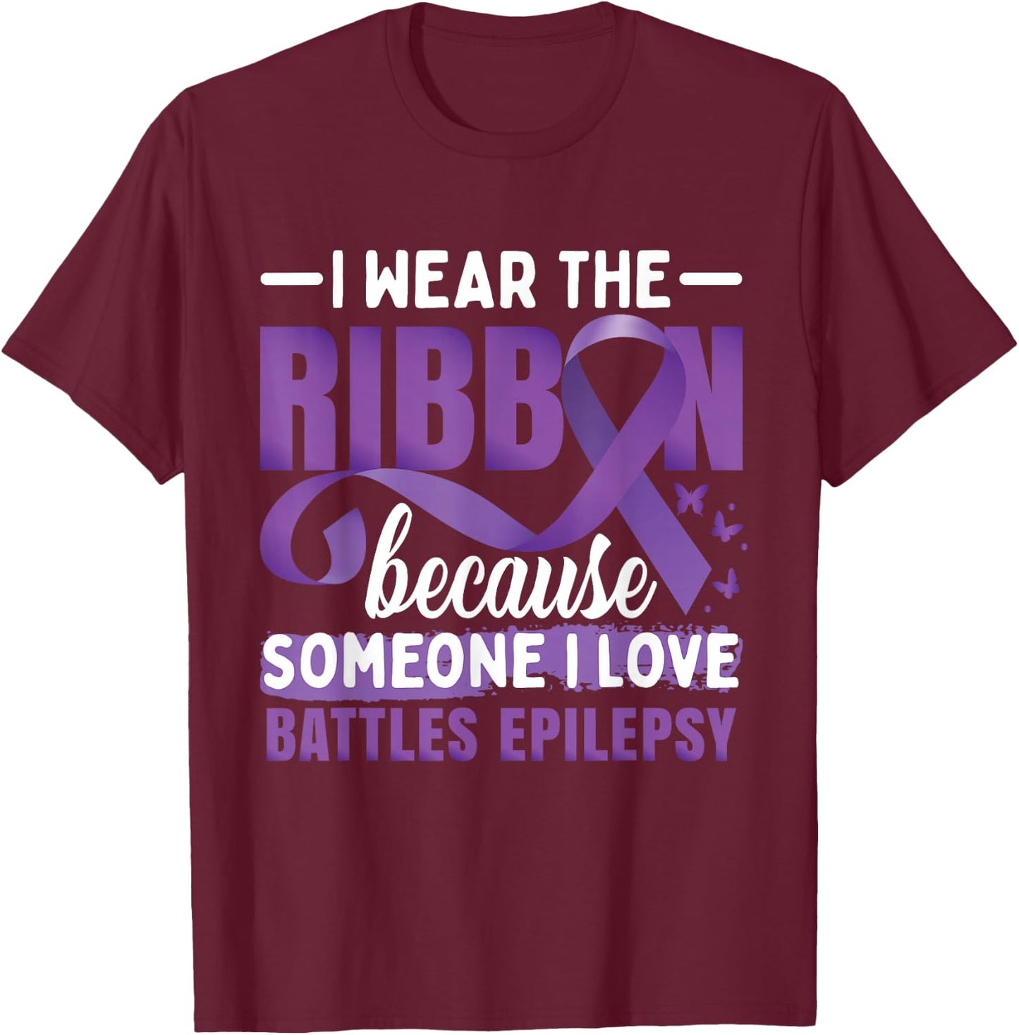 Epilepsy Awareness Purple Ribbon T-Shirt - T-Shirt | Maroon