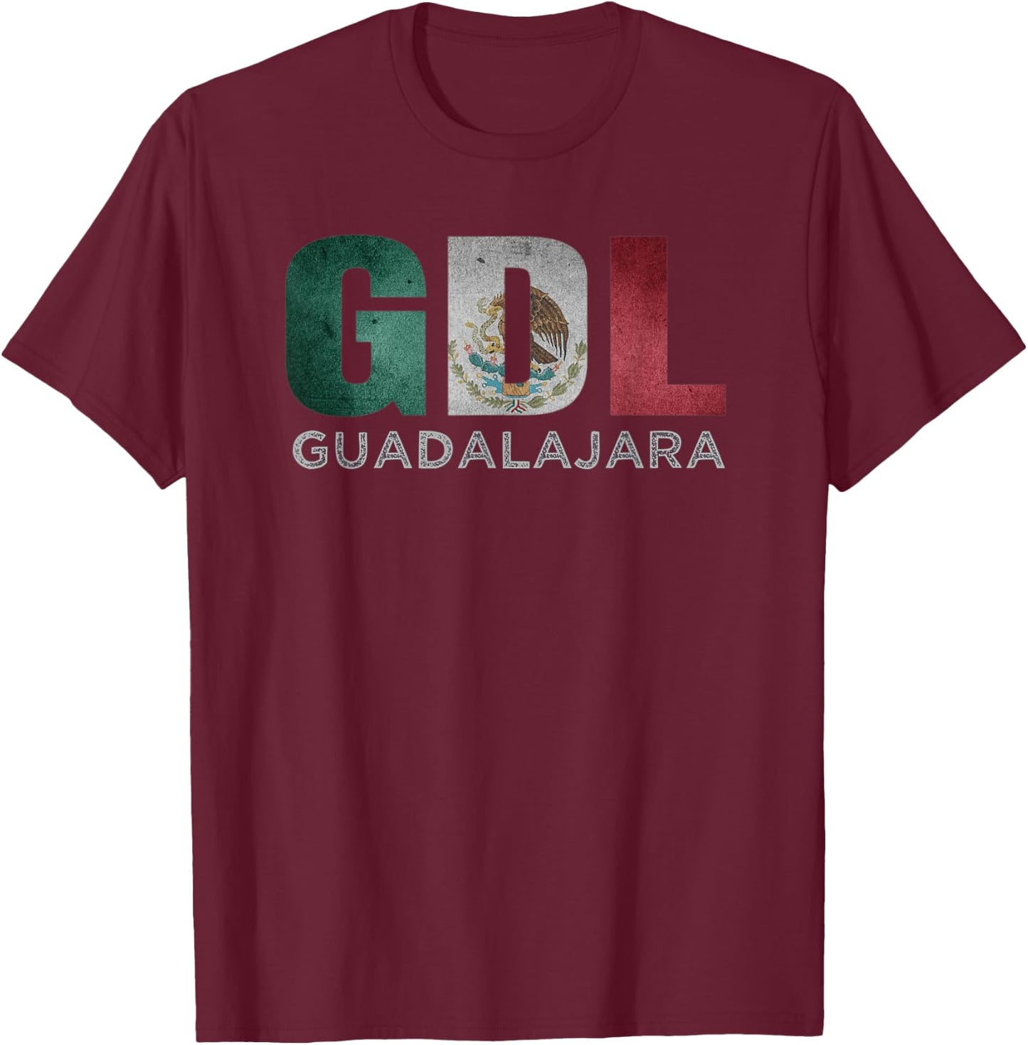 Guadalajara Mexico Flag Art Mexican Roots Airport Code GDL T-Shirt - T-Shirt | Maroon