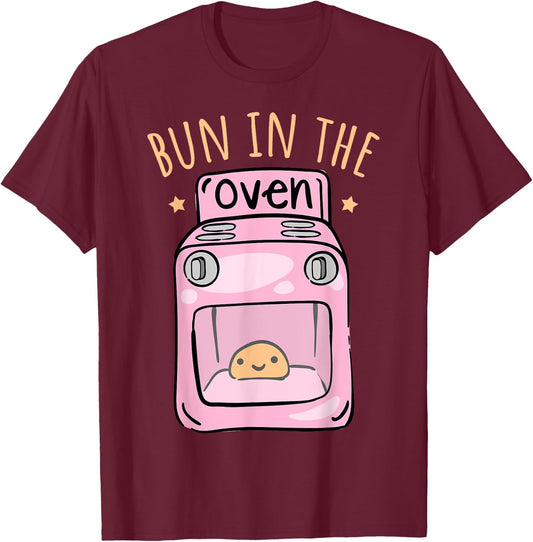 Bun In The Oven - Baby Announcement T-Shirt - T-Shirt | Maroon