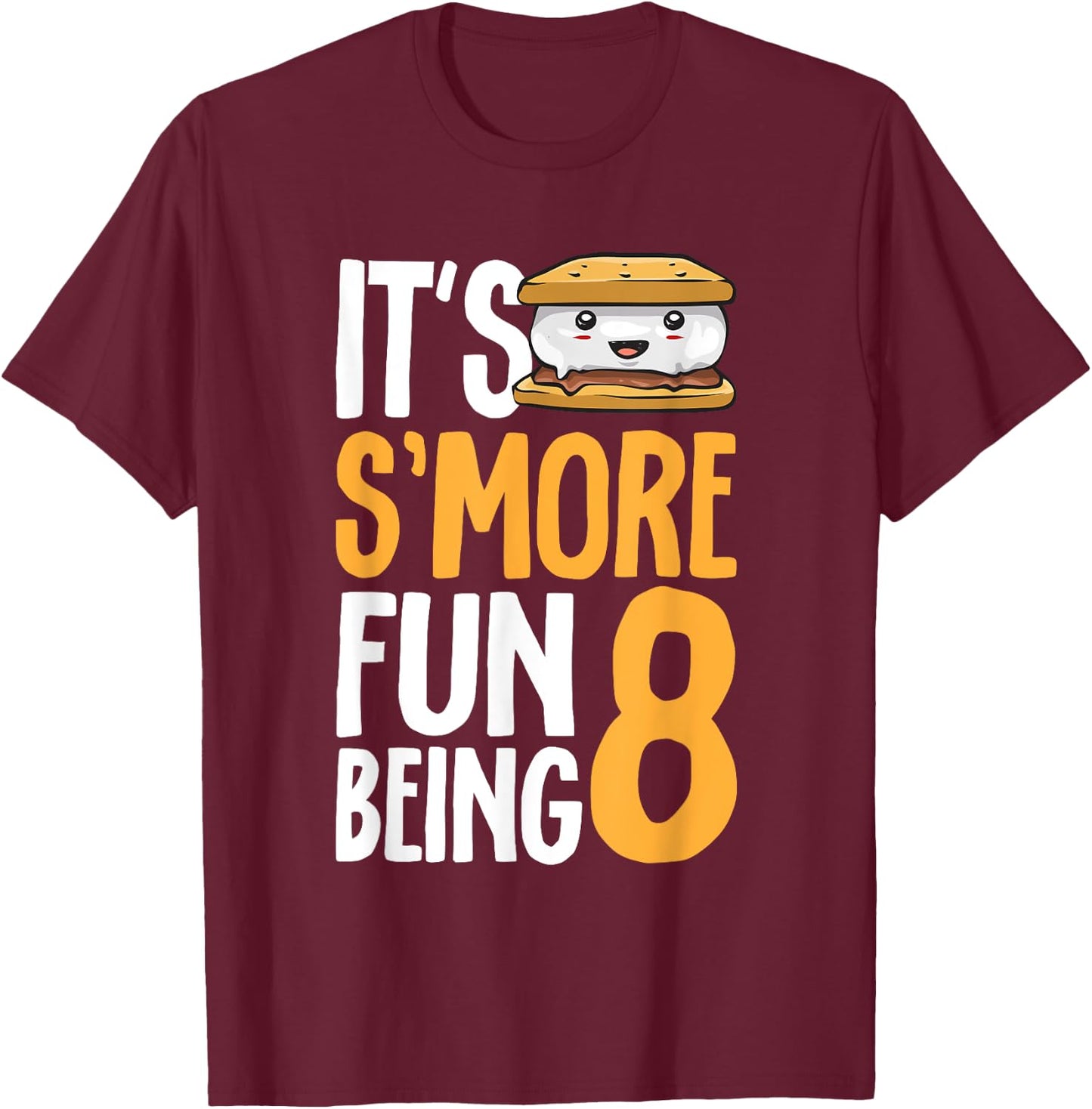 S’more Campfire 8th Birthday Marshmallow Camping Smore T-Shirt - T-Shirt | Maroon