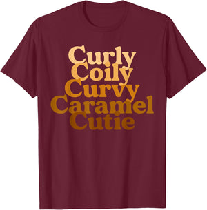 Curly Coily Curvy Caramel Cutie Afro Black Hair Melanin Small T-Shirt - T-Shirt | Maroon