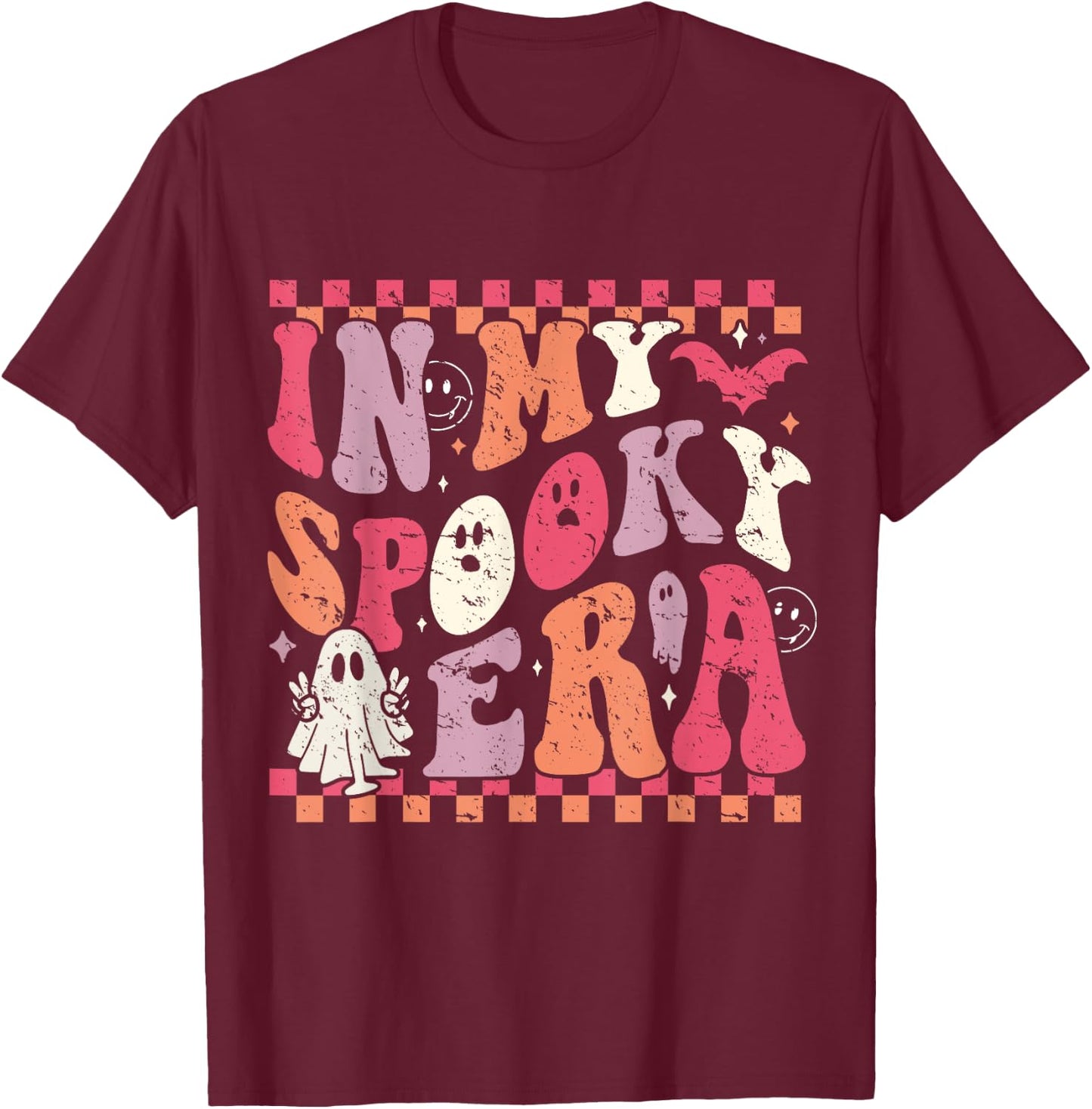 In My Spooky Era Groovy Hippie Halloween Ghost T-Shirt - T-Shirt | Maroon