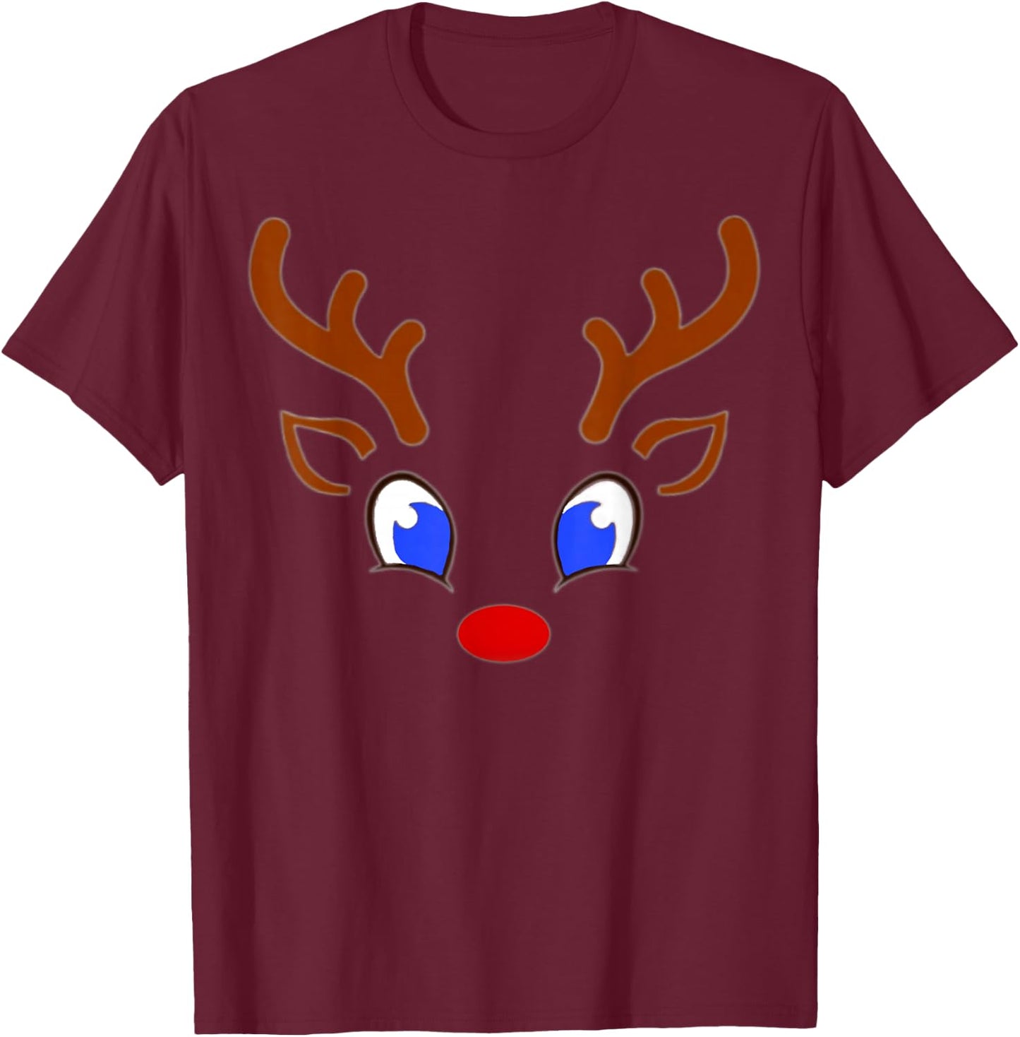 Funny Christmas Red Nose Reindeer Antlers With Cute Red Nose T-Shirt - T-Shirt | Maroon