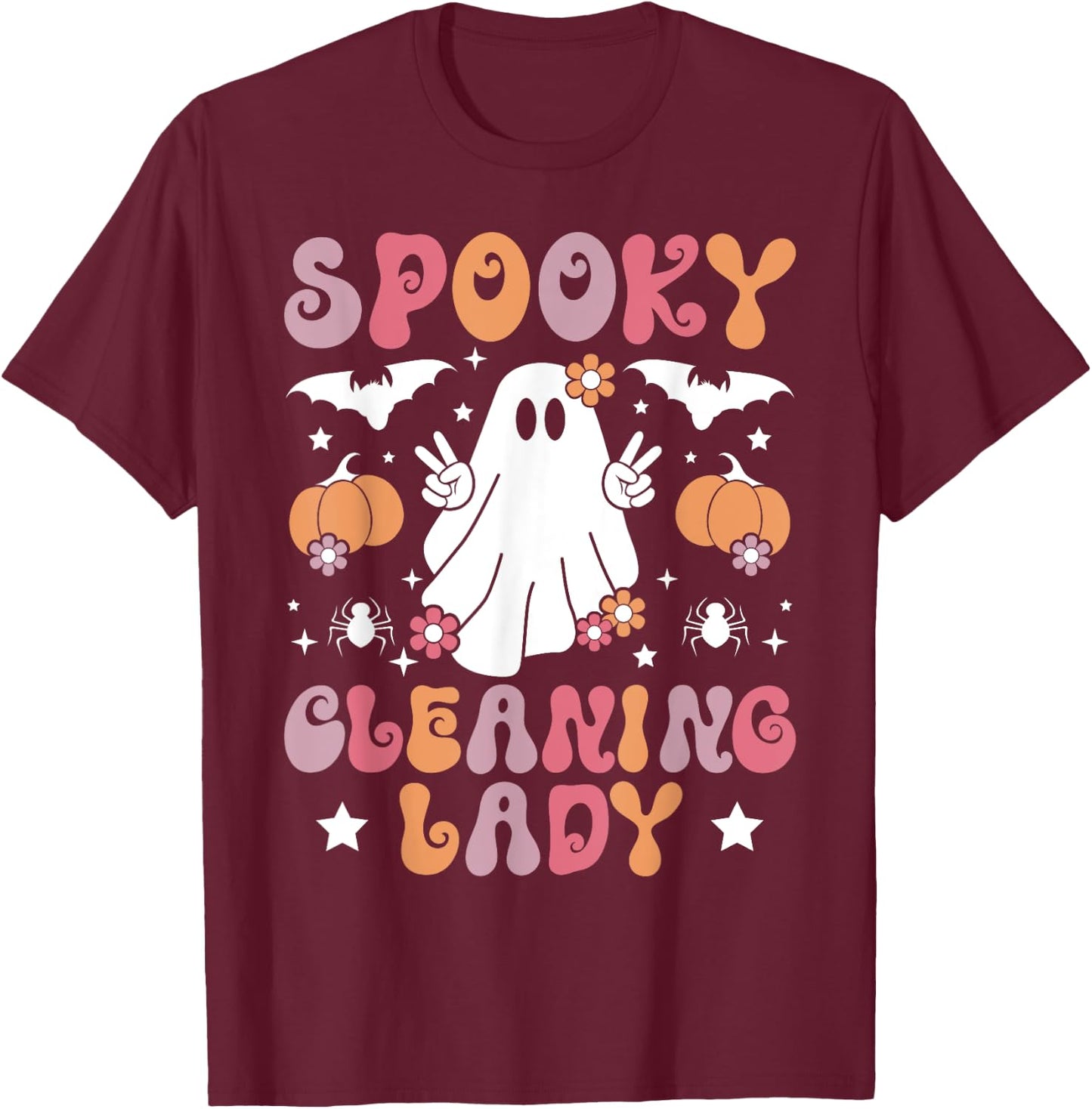 Spooky Cleaning Lady Halloween Housekeeping Cleaner T-Shirt - T-Shirt | Maroon