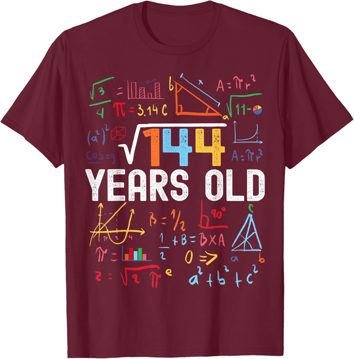 Square Root Of 144 12th Birthday 12 Years Old Birthday T-Shirt - T-Shirt | Maroon