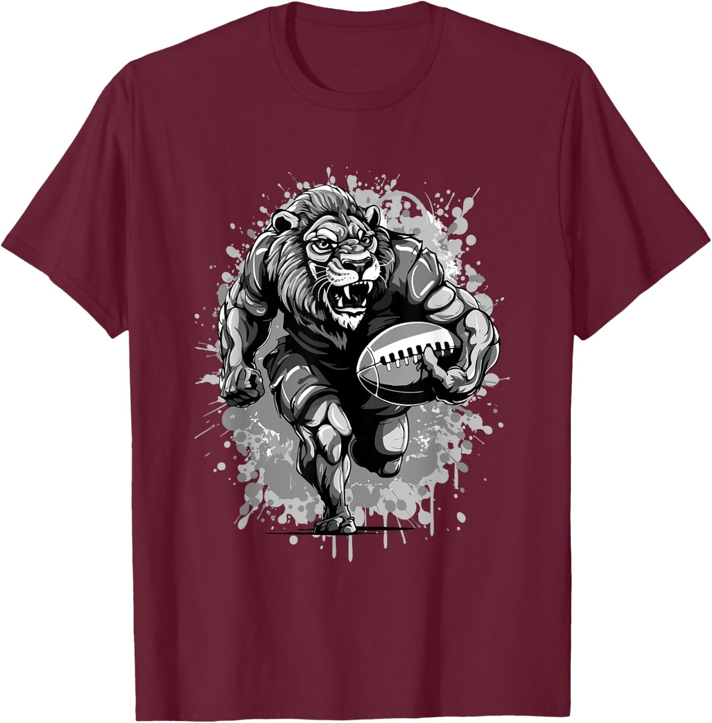 Lion American Football Team Animal Mascot T-Shirt - T-Shirt | Maroon