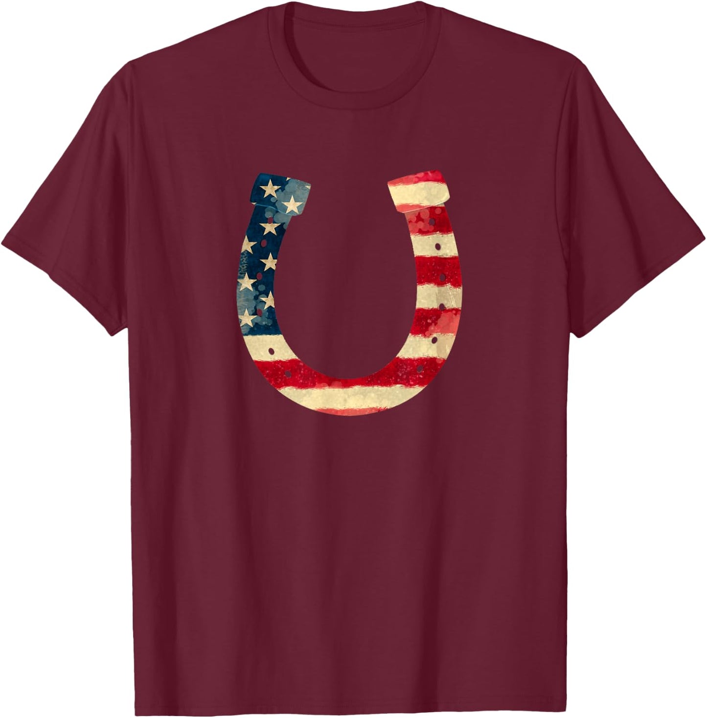 American Flag 4th July Horseshoe Kids Men T-Shirt - T-Shirt | Maroon