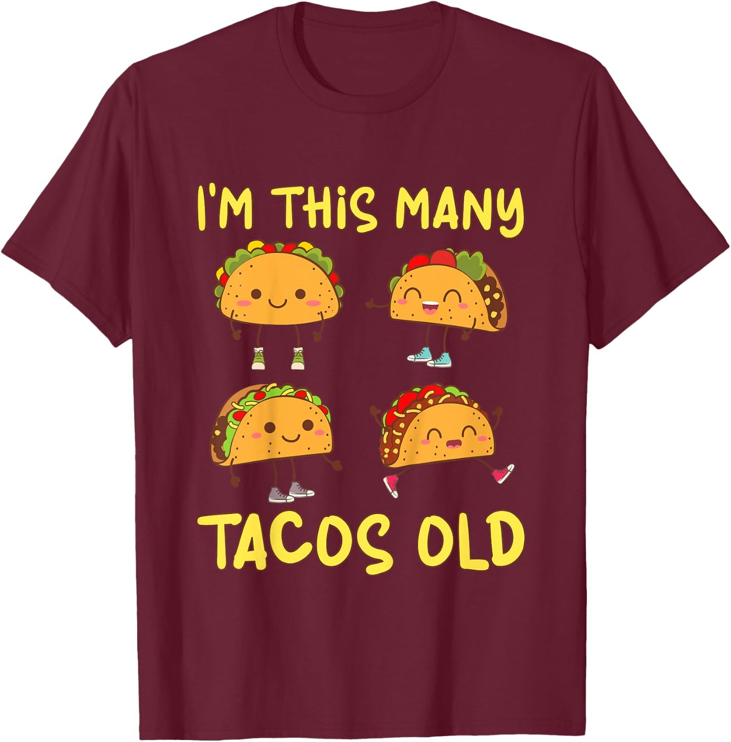 Kids 4 Years Old Boy Tacos Old 4th Birthday Kids T-Shirt - T-Shirt | Maroon