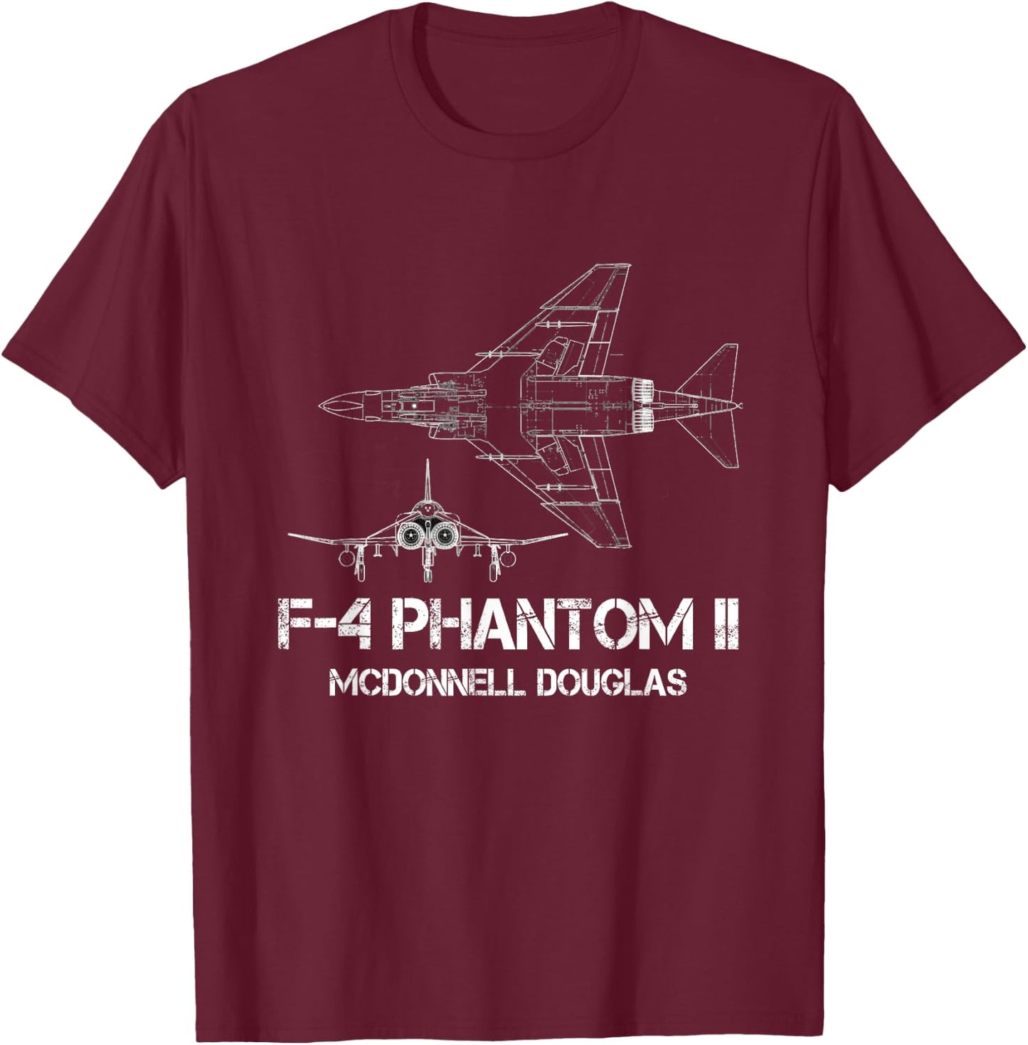 McDonnell Douglas F-4 Phantom II Blueprint Aircraft T-Shirt - T-Shirt | Maroon