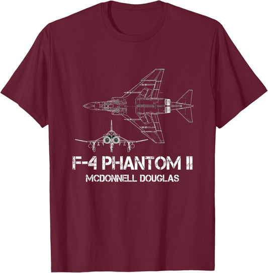 McDonnell Douglas F-4 Phantom II Blueprint Aircraft T-Shirt - T-Shirt | Maroon