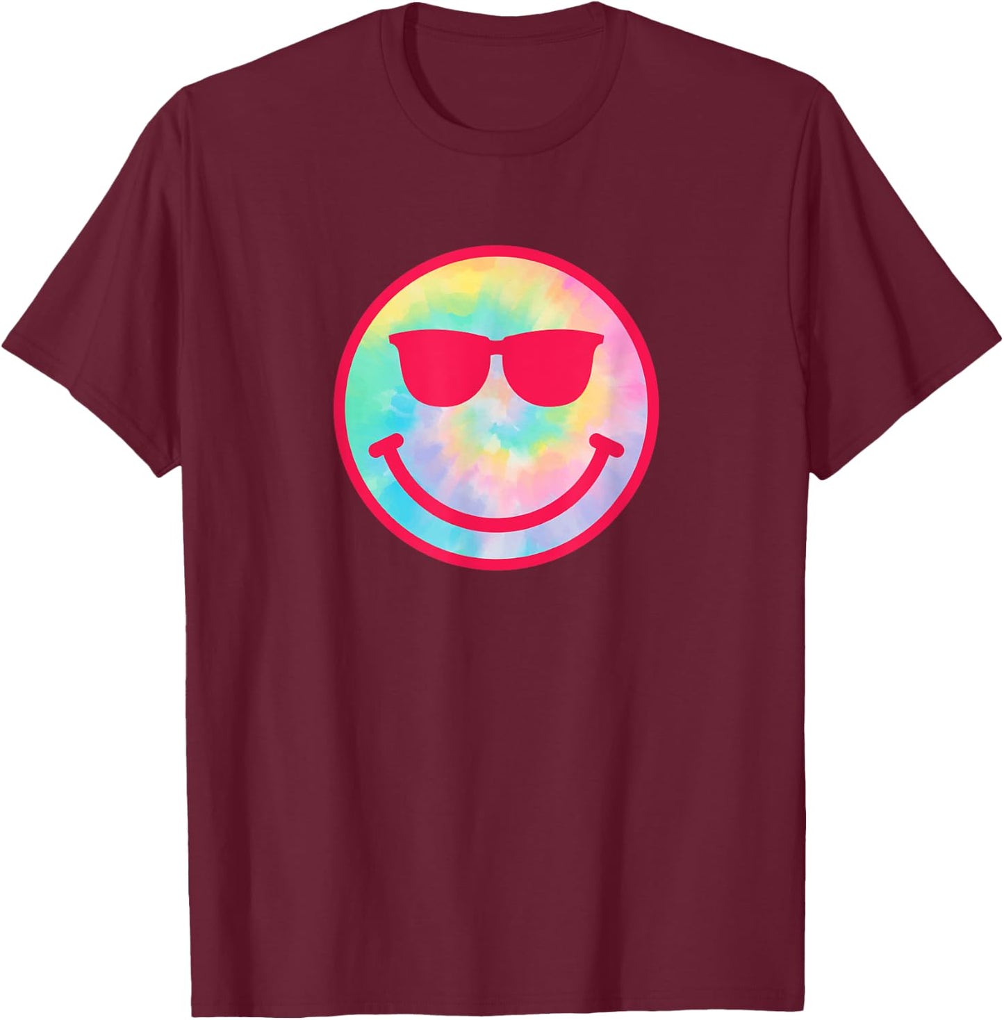 Smiling Emoticon Face Sunglasses Tie Dye Men Women T-Shirt - T-Shirt | Maroon