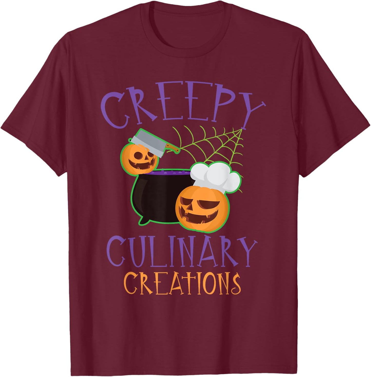 Creepy Culinary Creations Spooky Cooking Chef Halloween T-Shirt - T-Shirt | Maroon