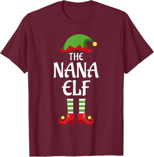 Nana Elf Family Matching Group Christmas T-Shirt - T-Shirt | Maroon